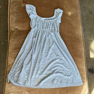 Light grey Silver thread stripe New unworn mini dress A line Relax fit Off shoul